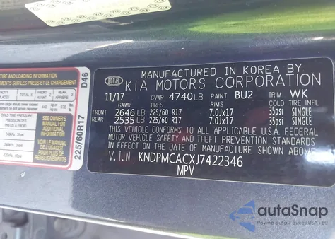 2018 Kia Sportage Lx z USA, uszkodzony, nr VIN KNDPMCACXJ7422346